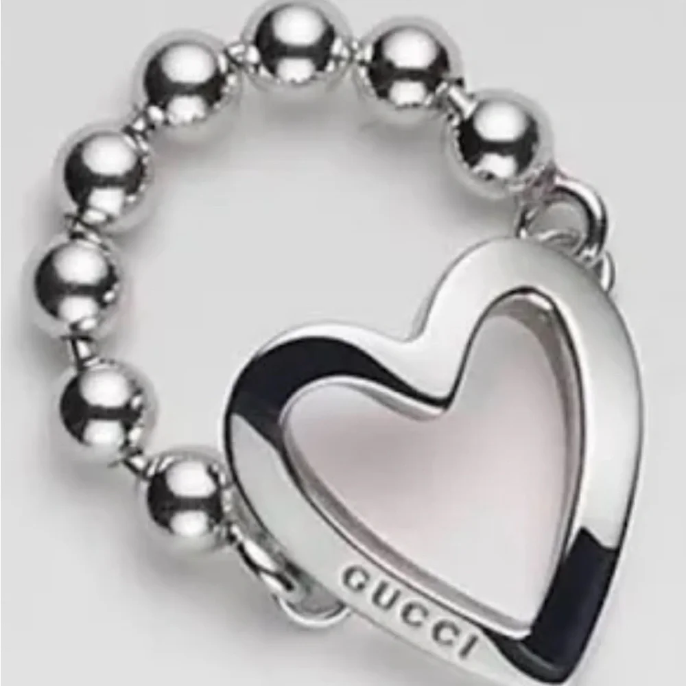 Gucci Sterling Silver Open Heart Ring Size 6 New with Box & Dust Bag